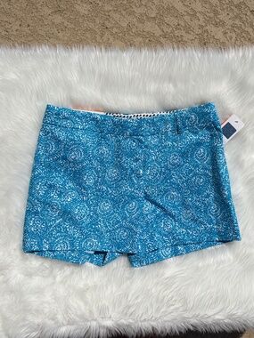 Dalia Collection Women Blue Floral Flower Vine Khaki Shorts 4" Inseam Sz 2
